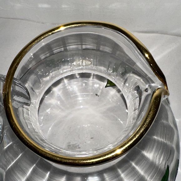 ‘Crystal Clear’ Pitcher - Hand Painted Fruit And Flowers, 22k Gold Painted Rim - Picture 9 of 11